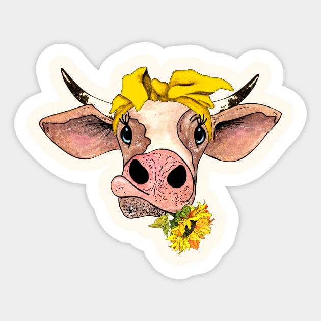 Heifer with Sunflower Sticker by Designs by Ira